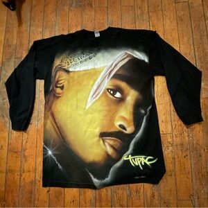 Vintage y2k Tupac Spray Painted Black Long Sleeve Shirt 4XL